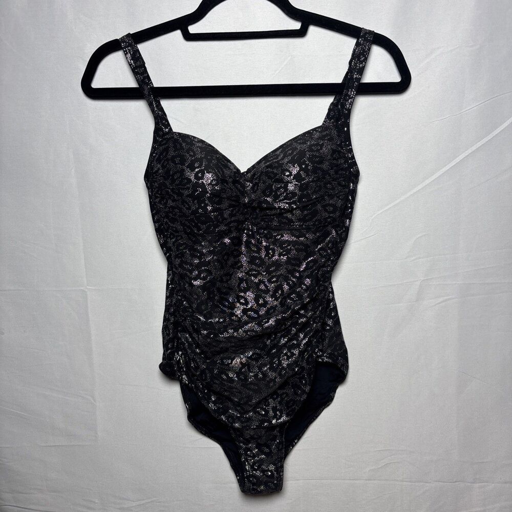 Nip Tuck 1pc Silver & Black Leopard Print Ruched … - image 3